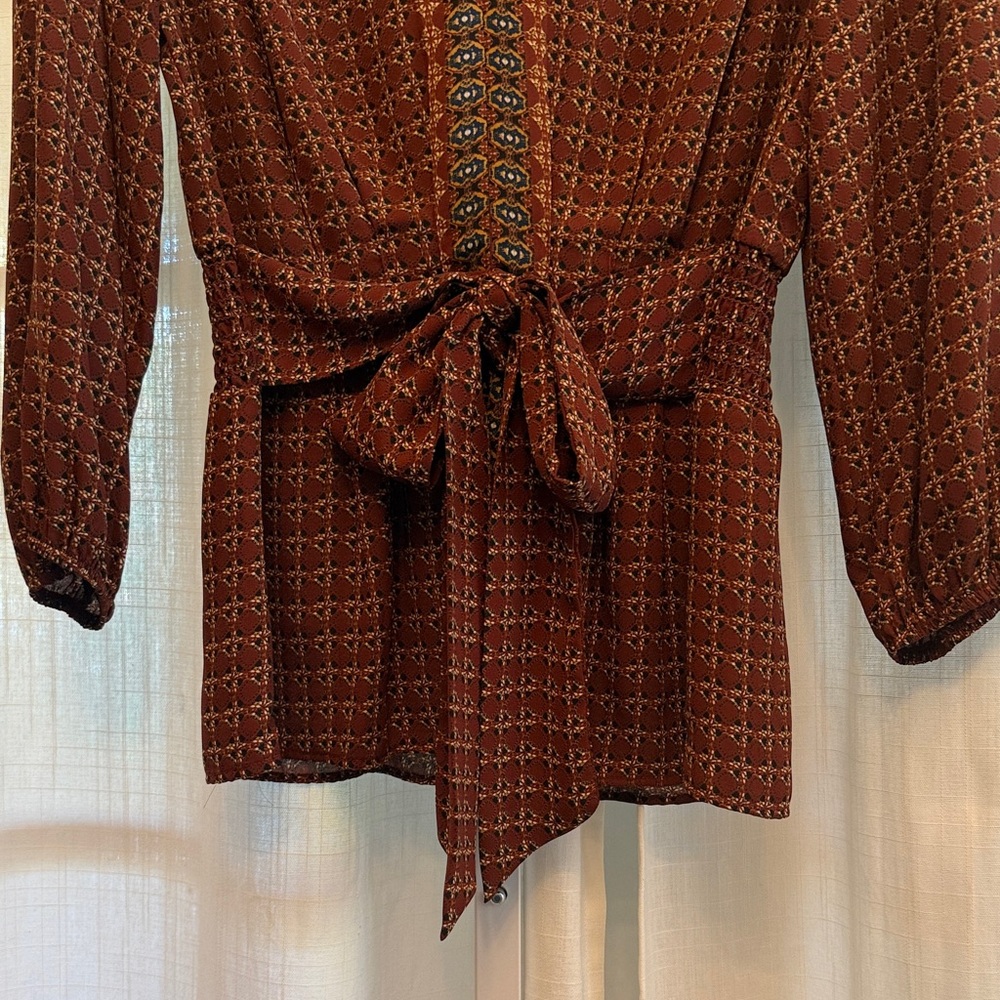 Max Studio Brown Rust Patterned Blouse - Picture 7 of 9